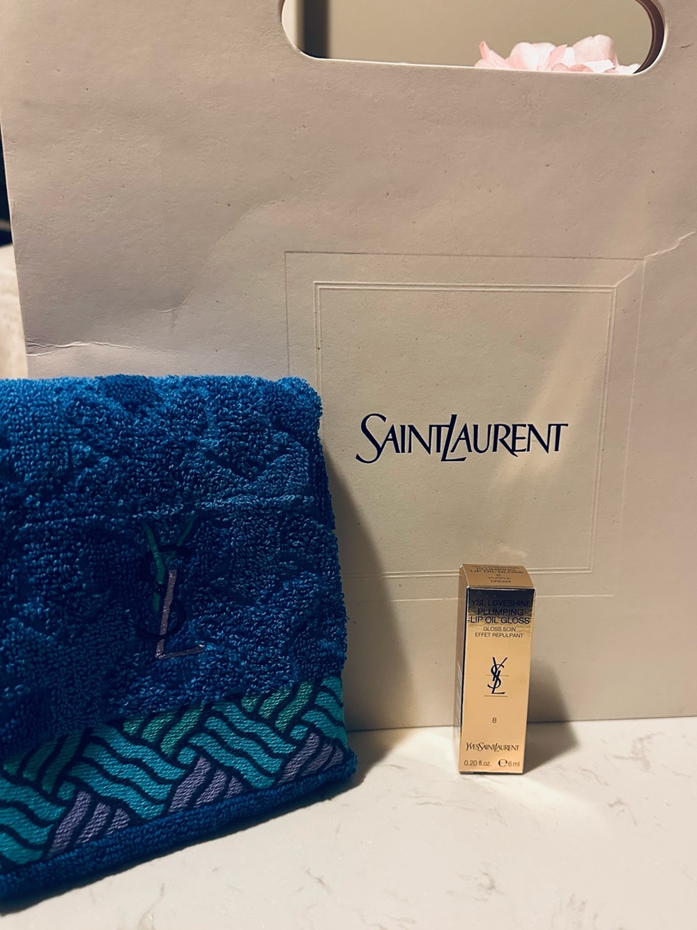 YSL Bundle - Embroidered Hand Towel + Loveshine Plumping Oil + Shopping Bag🎉